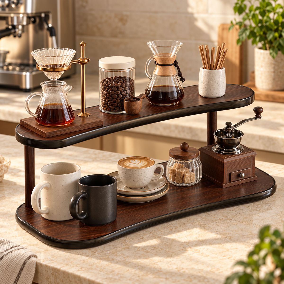 Desktop Cup Holder – Organizer for Coffee Cups and Water Glasses; Suitable for Entryway, Home, or Dining Tabletop