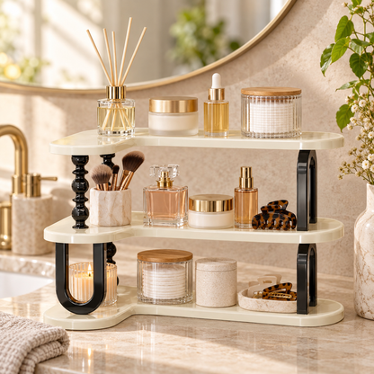 Premium-style corner desktop organizer rack—multifunctional storage for water glasses, mugs, and coffee cups with a sophisticated aesthetic.